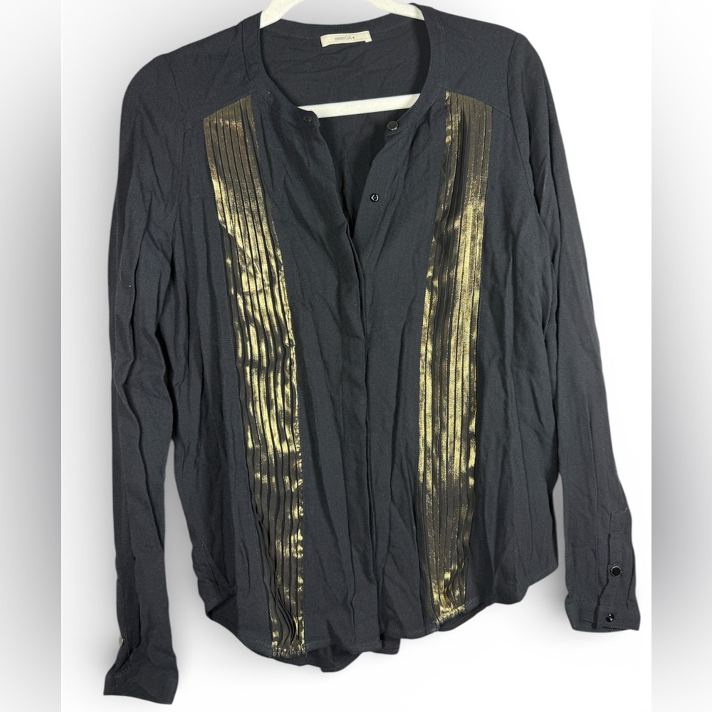 Sessùn Garbo Black Blouse With Gold Shimmer Pleats Sz XS